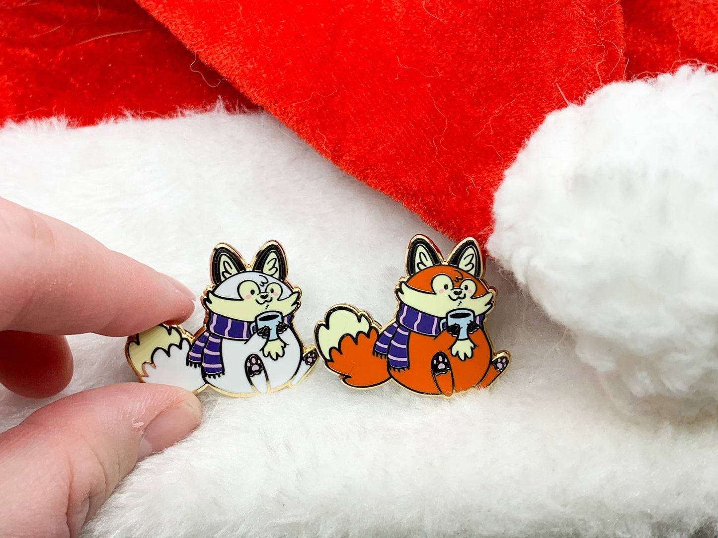 Winter Friends - 1.25” Hard Enamel Fox and Cardinal animal pins