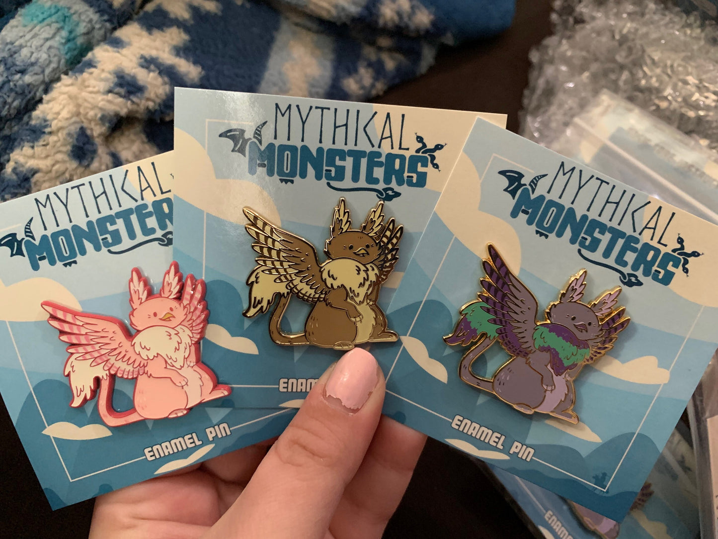 Gryphon Enamel Pin - mythical monster fantasy creature accessory gold pink bird kawaii adorable magic pigeon lion griffin