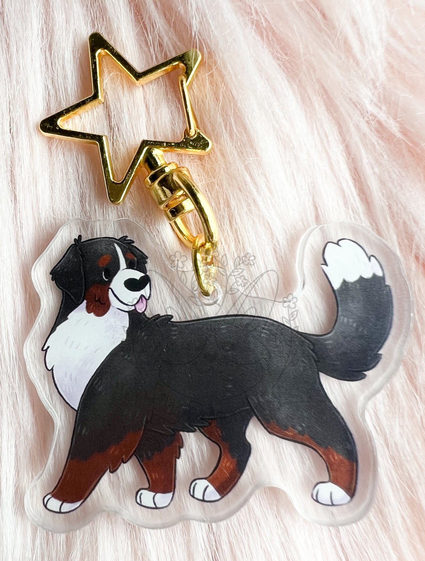 Bernese Mountain Dog Acrylic Keychain | star clasp vograce kawaii double sided dog lover gift charm chain berner bernie black white