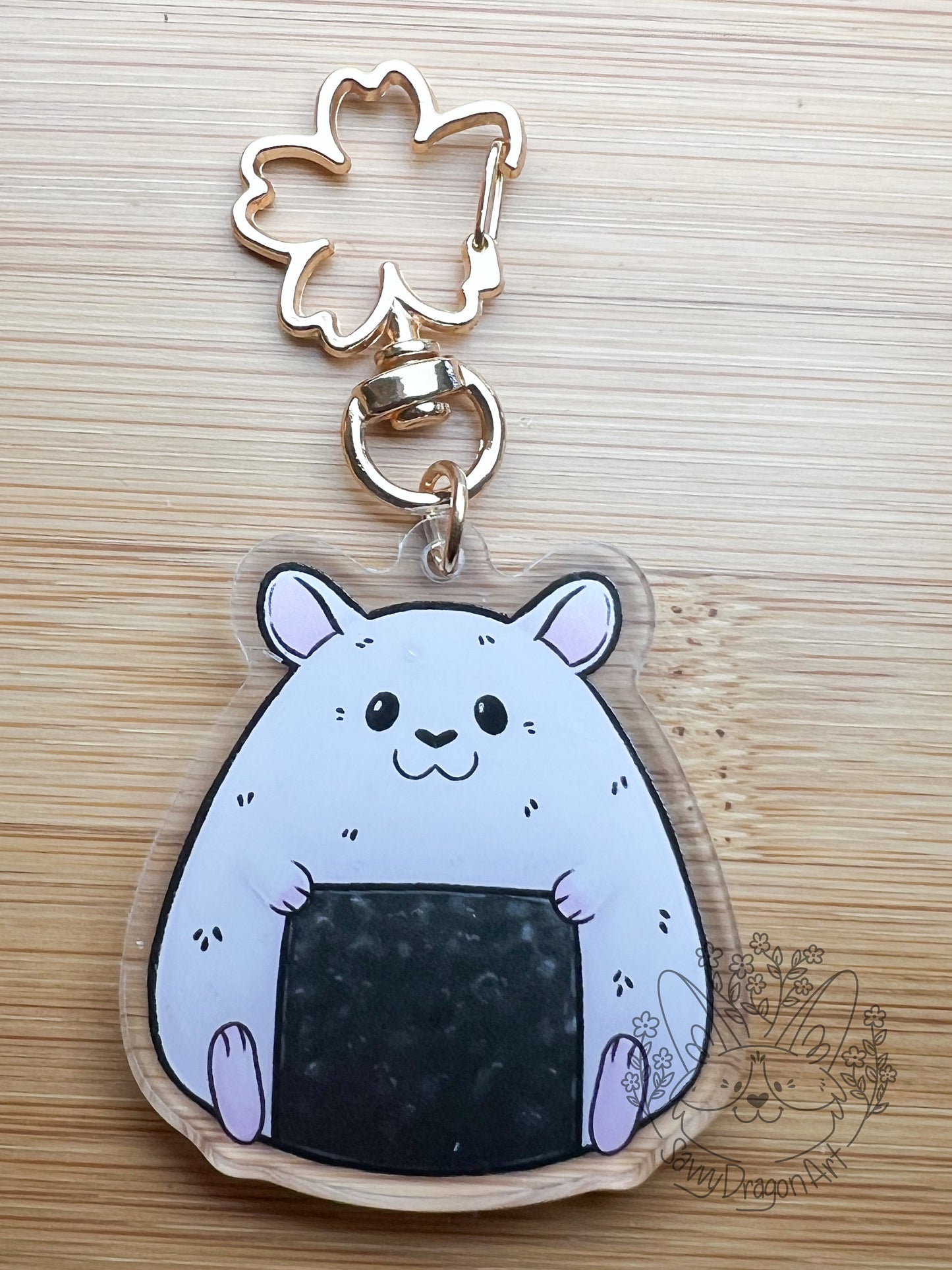 Onigiri Rice Ball Hamster Acrylic Keychain | blossom clasp vograce kawaii double sided food animal lover mouse rodent japanese asian treat