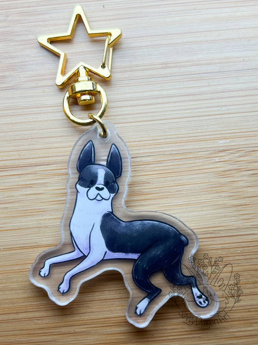 Boston Terrier Dog Acrylic Keychain | star clasp vograce kawaii double sided dog lover gift charm black white