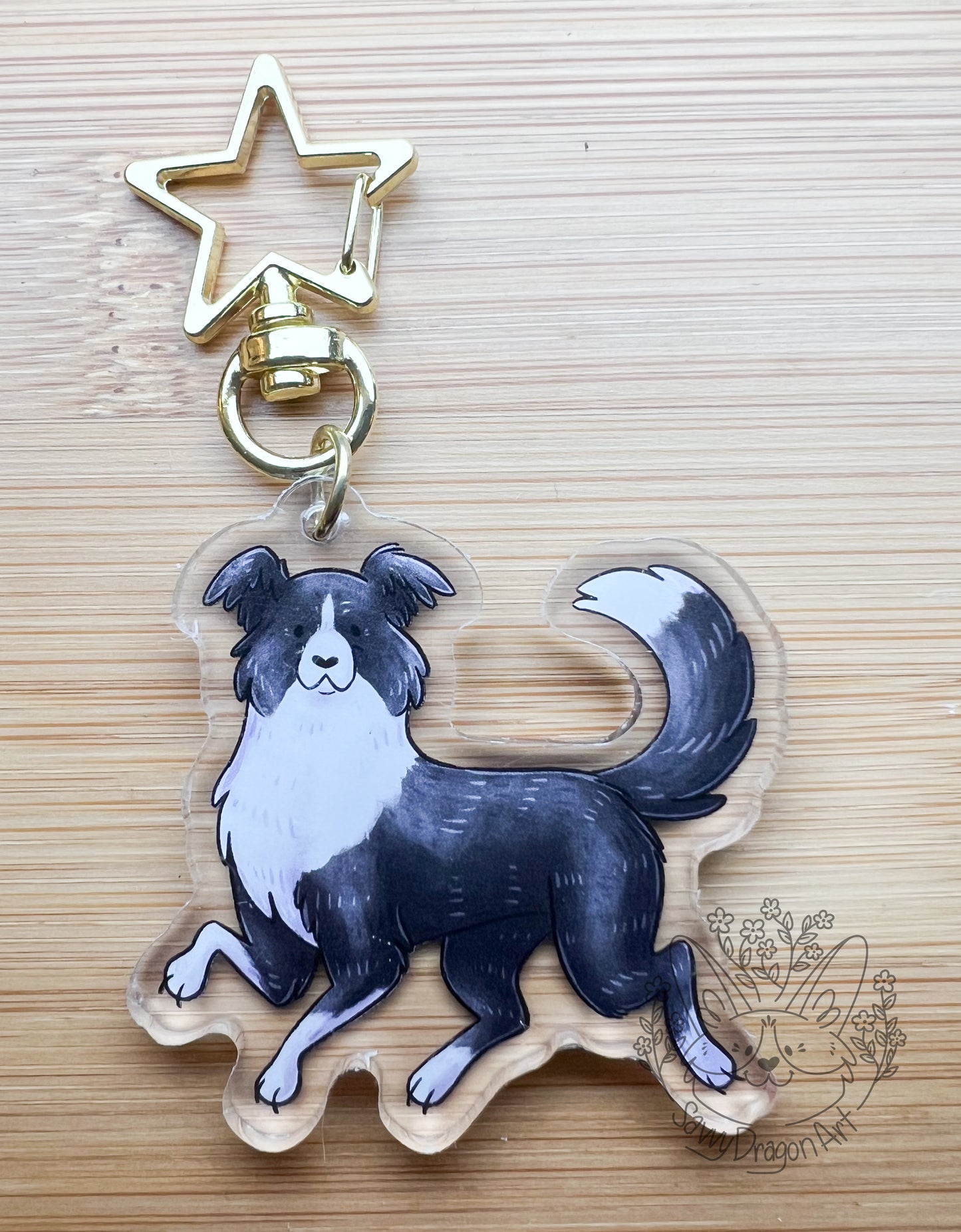 Border Collie Dog Acrylic Keychain | star clasp vograce kawaii double sided dog lover gift charm chain puppy black white