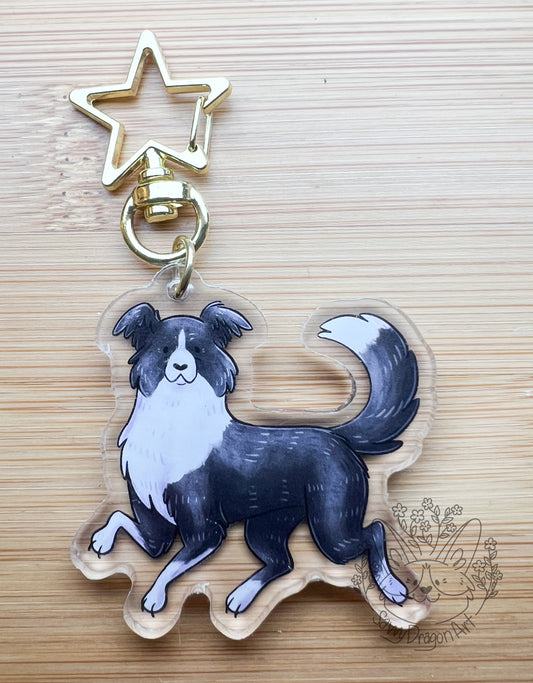 Border Collie Dog Acrylic Keychain | star clasp vograce kawaii double sided dog lover gift charm chain puppy black white