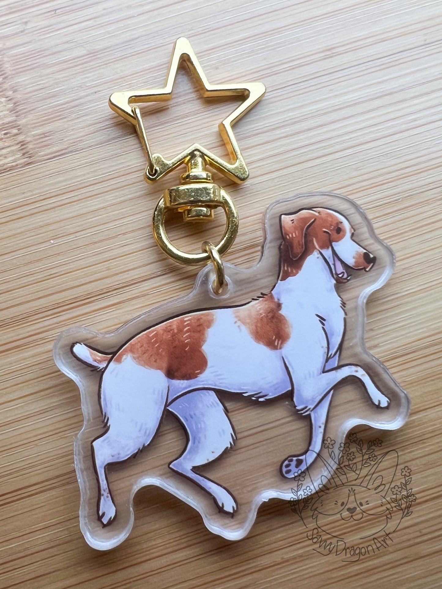 Brittany Spaniel Dog Acrylic Keychain | star clasp vograce kawaii double sided dog lover gift charm chain puppy kid’s birthday present