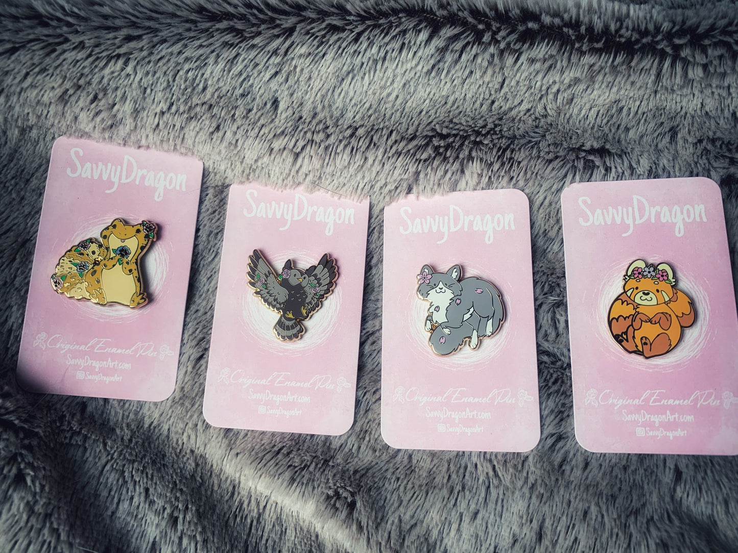 Floral Animal Pins - Red Panda/ Leopard Gecko/ Kitty/ Owl - kawaii cute nature color aesthetic flower cherry blossom Sakura lizard yellow