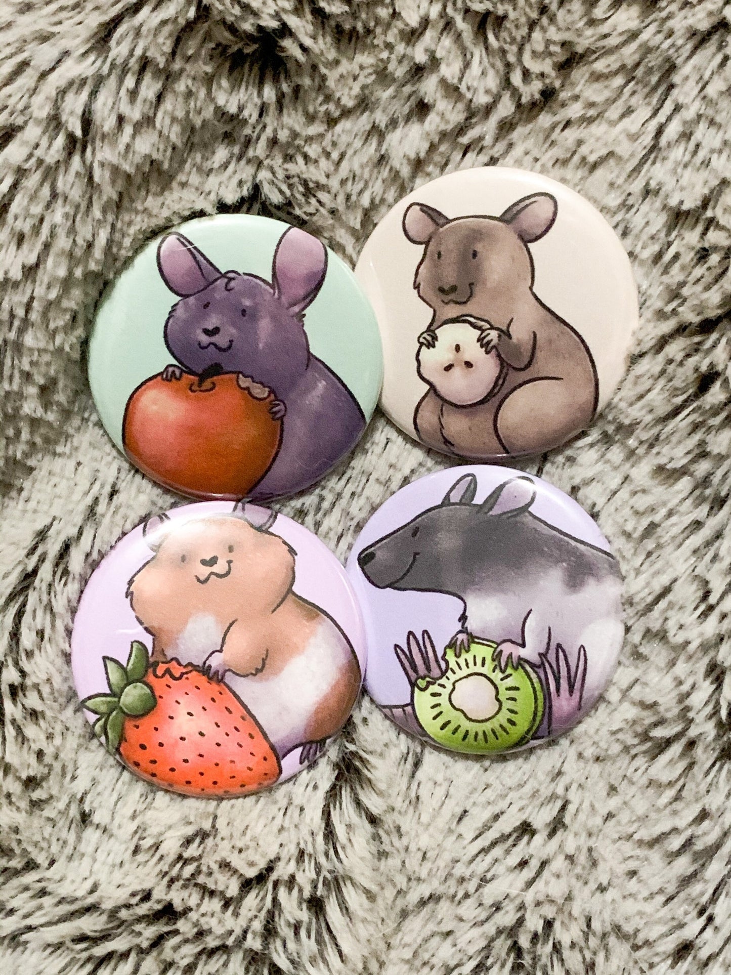 Fruity Rodent Friends - 1.5” Pinback button badges