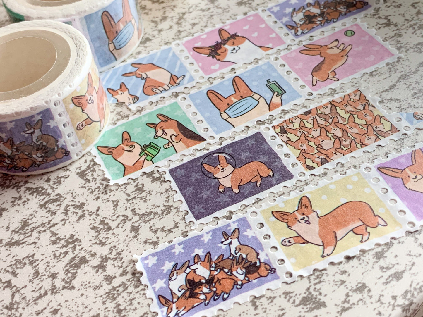 Corgi Party - Stamp Washi tape 25mmx10m adorable corgi decorative masking tape