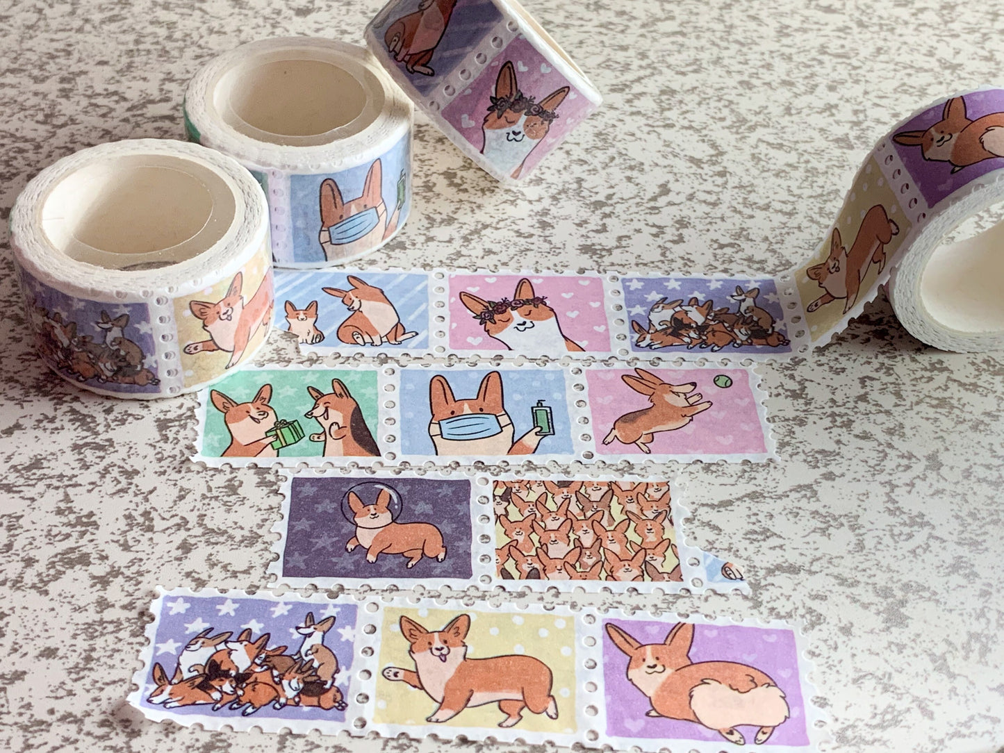 Corgi Party - Stamp Washi tape 25mmx10m adorable corgi decorative masking tape