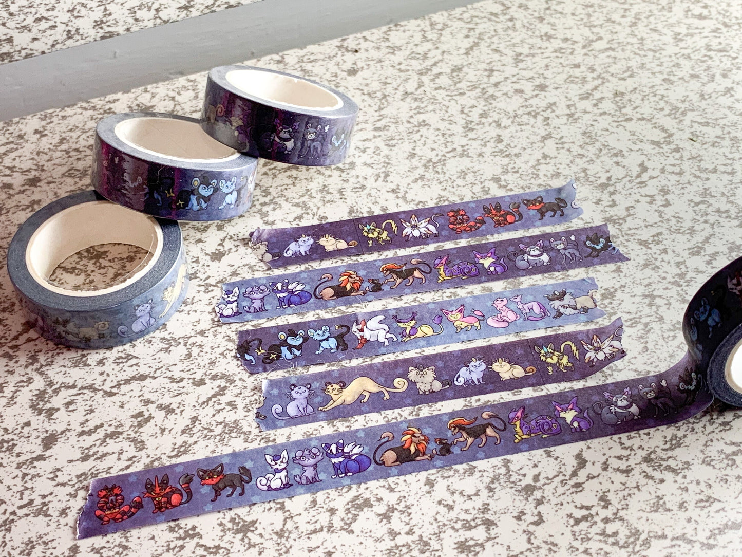 Pocket Monster Cats - 15mmx10m poke cat washi tape! Meowth skitty mew shinx zangoose glameow espurr litleo litten purloin solgaleo