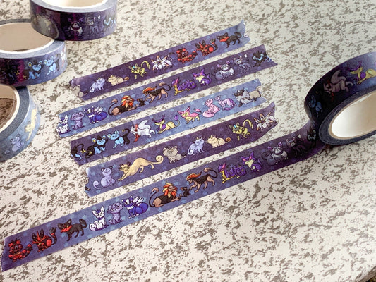 Pocket Monster Cats - 15mmx10m poke cat washi tape! Meowth skitty mew shinx zangoose glameow espurr litleo litten purloin solgaleo