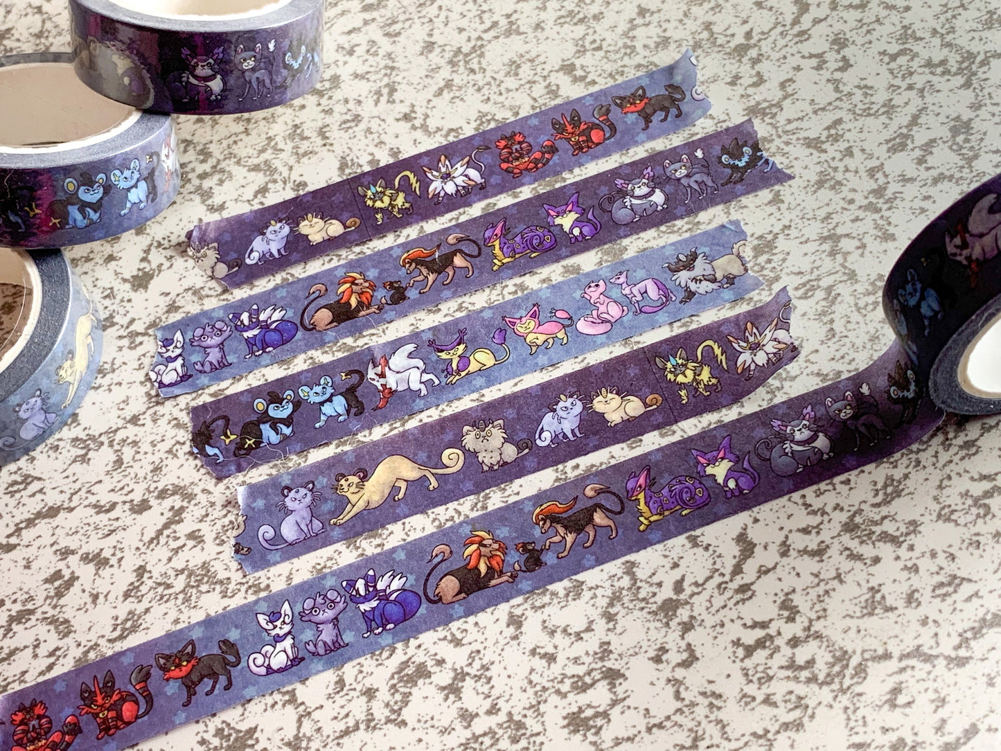 Pocket Monster Cats - 15mmx10m poke cat washi tape! Meowth skitty mew shinx zangoose glameow espurr litleo litten purloin solgaleo