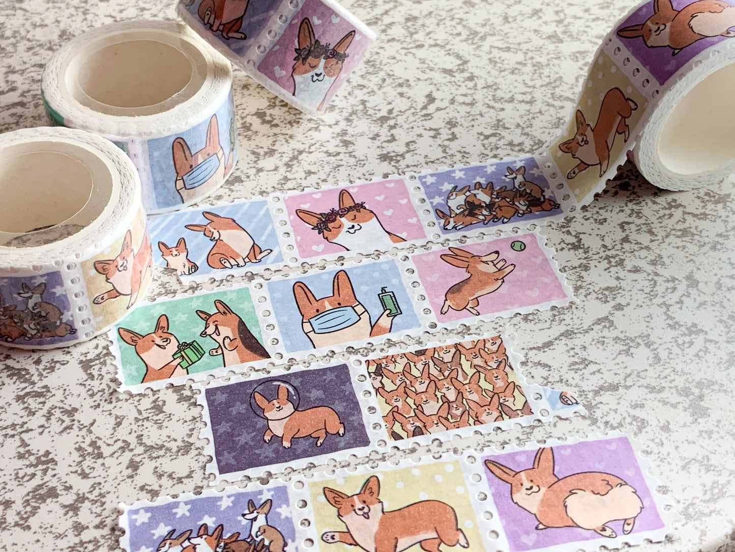 Corgi Party - Stamp Washi tape 25mmx10m adorable corgi decorative masking tape