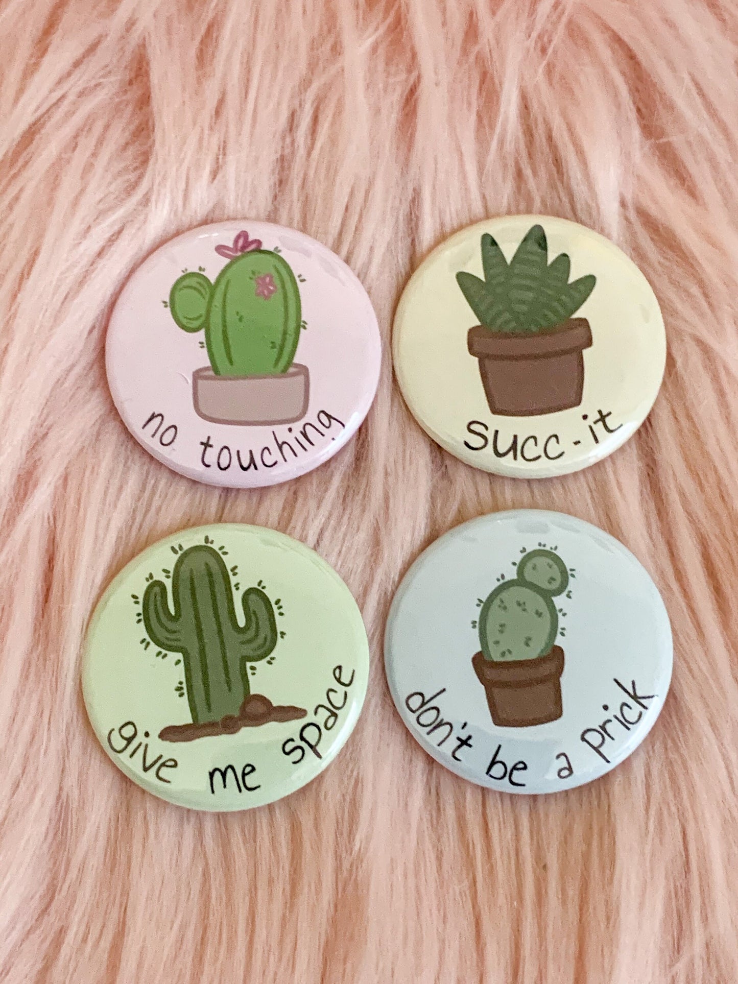 Sassy Cacti Pinback Buttons | kawaii cute pin funny sass gift bag pastel aesthetic illustration accessory decoration plant lover succulent