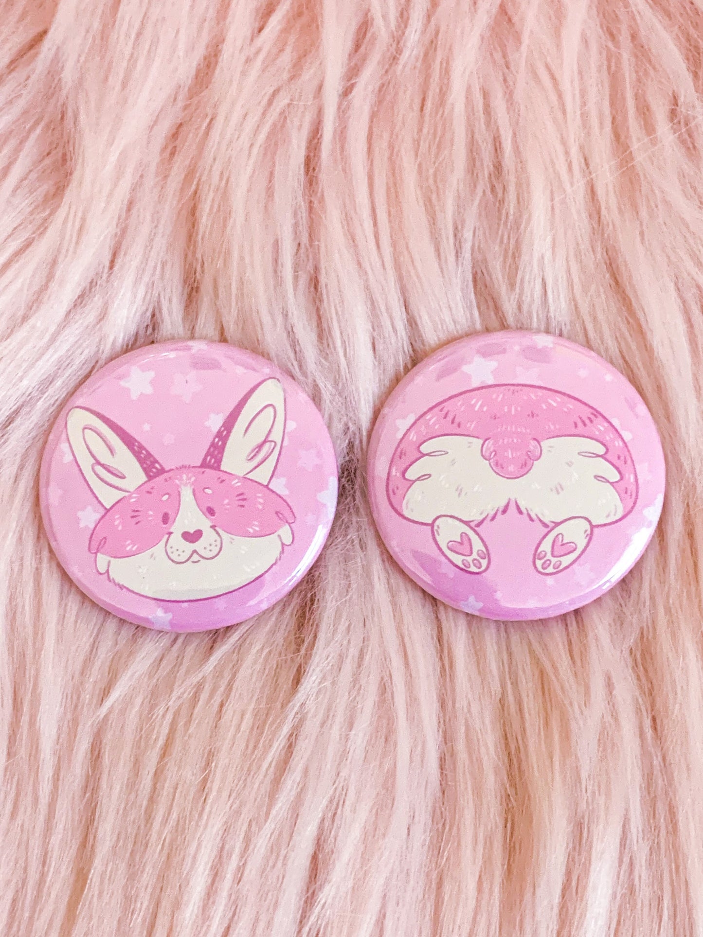 Pink Corgi Face and Butt Buttons | kawaii pink aesthetic dog lover booty cute pinback pin adorable bag accessory