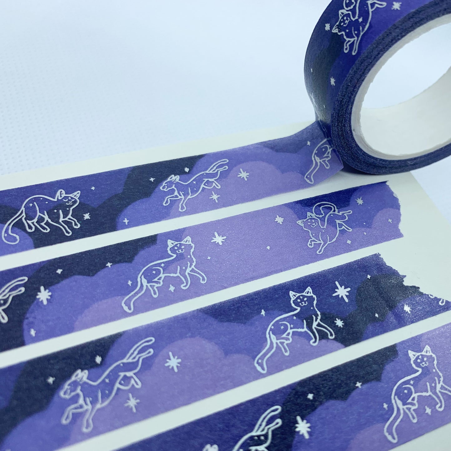 Space Cats Silver holographic Washi Tape - 15mmx10m decorative art washi masking tape starclan galaxy purple cute kawaii stationary planner