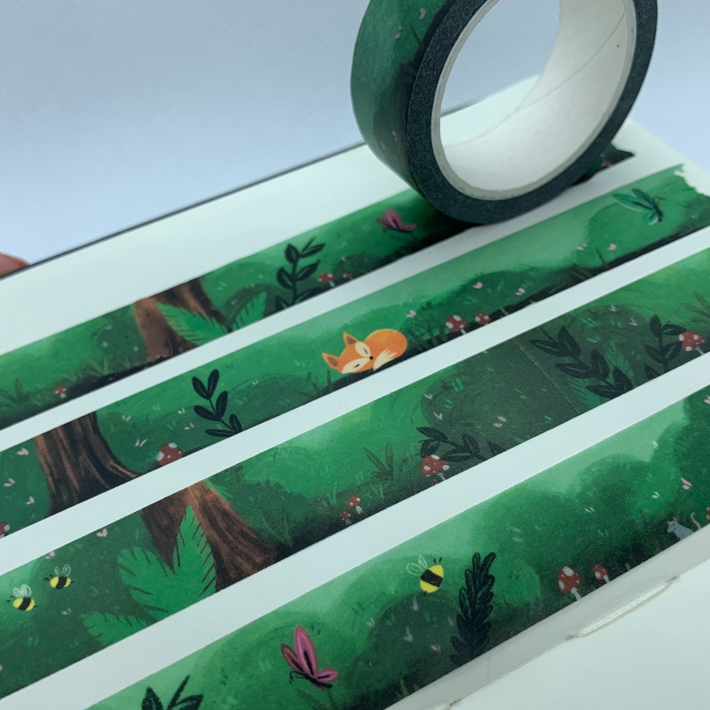 Whimsical Forest Washi Tape - 15mmx10m decorative art washi masking tape green woods stationary planner fox mushroom kawaii tree magic