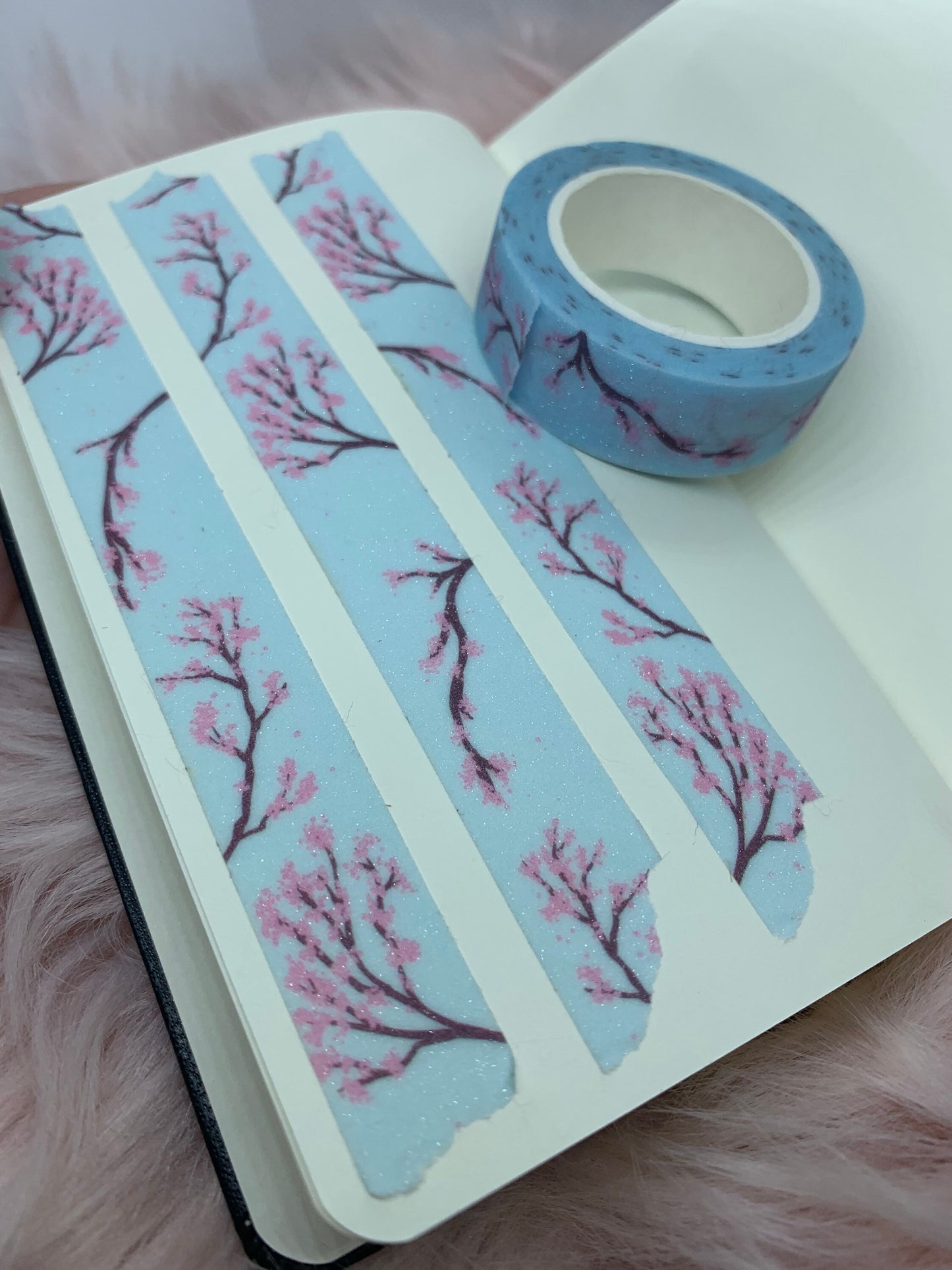 Cherry Blossom Glitter Washi Tape - 15mmx10m decorative art washi masking tape stationary planner kawaii tree flower Sakura pink Japanese