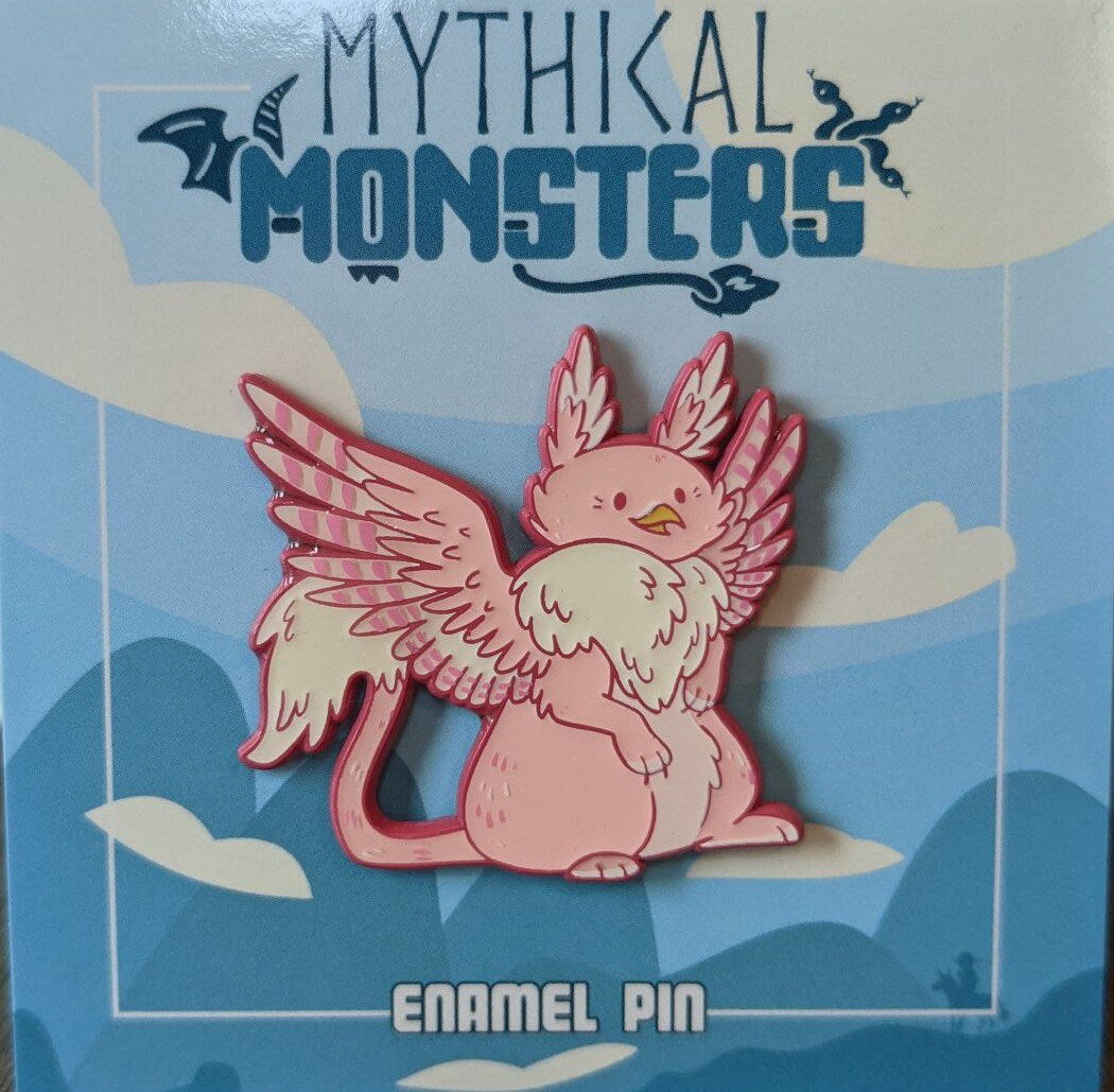 Gryphon Enamel Pin - mythical monster fantasy creature accessory gold pink bird kawaii adorable magic pigeon lion griffin