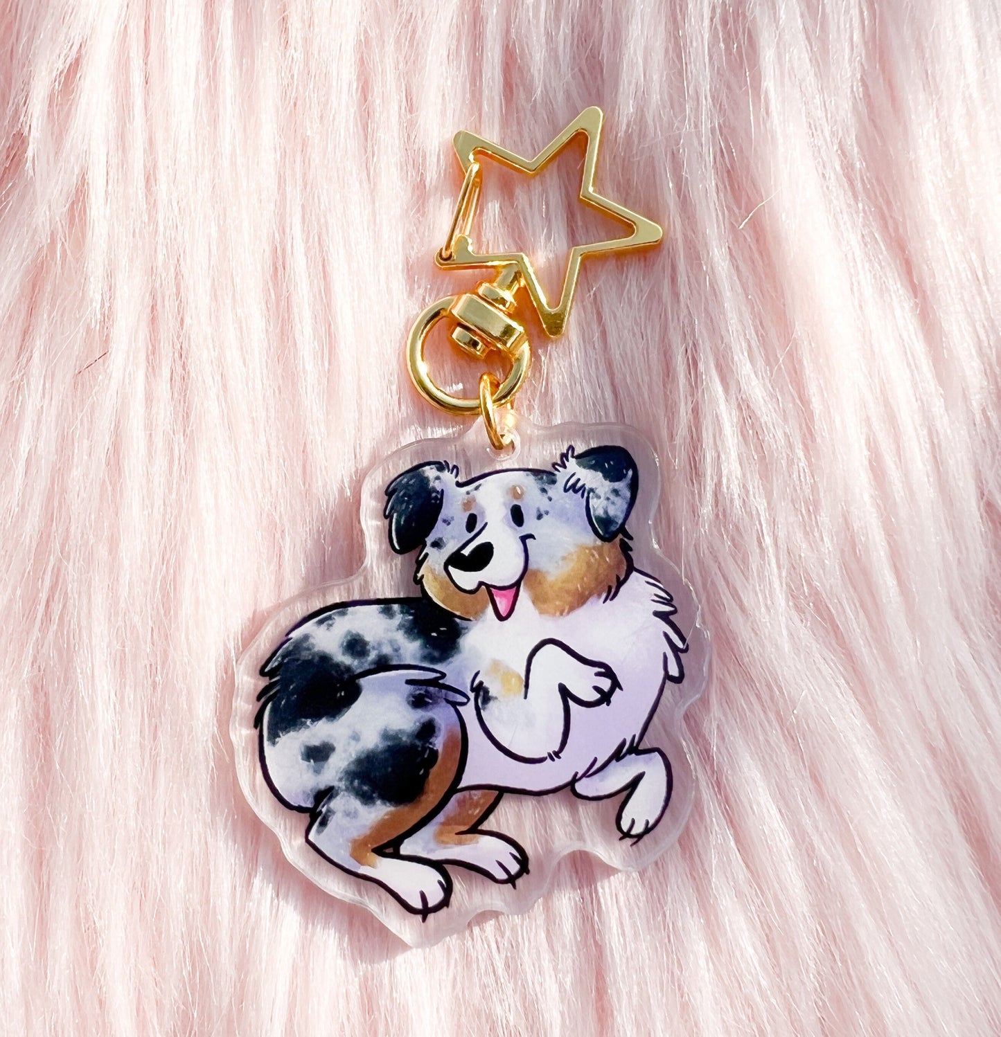 Australian Shepherd Dog Acrylic Keychain | star clasp vograce kawaii double sided merle blue dog lover gift charm chain puppy aussie