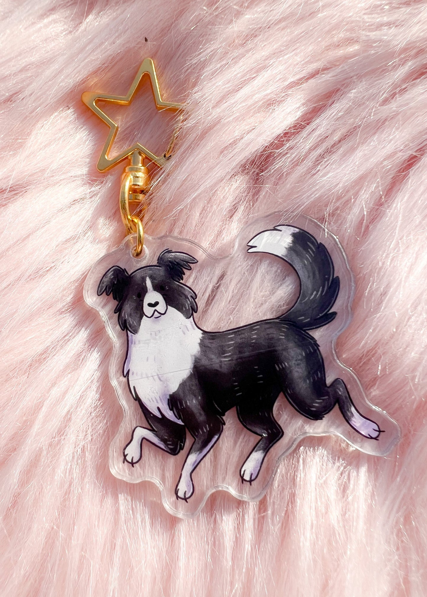 Border Collie Dog Acrylic Keychain | star clasp vograce kawaii double sided dog lover gift charm chain puppy black white