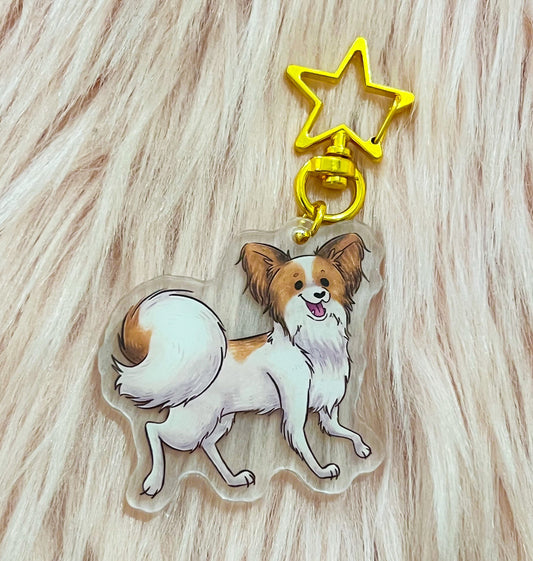 Papillon Dog Acrylic Keychain | star clasp vograce kawaii double sided dog lover gift charm chain puppy kid’s birthday present