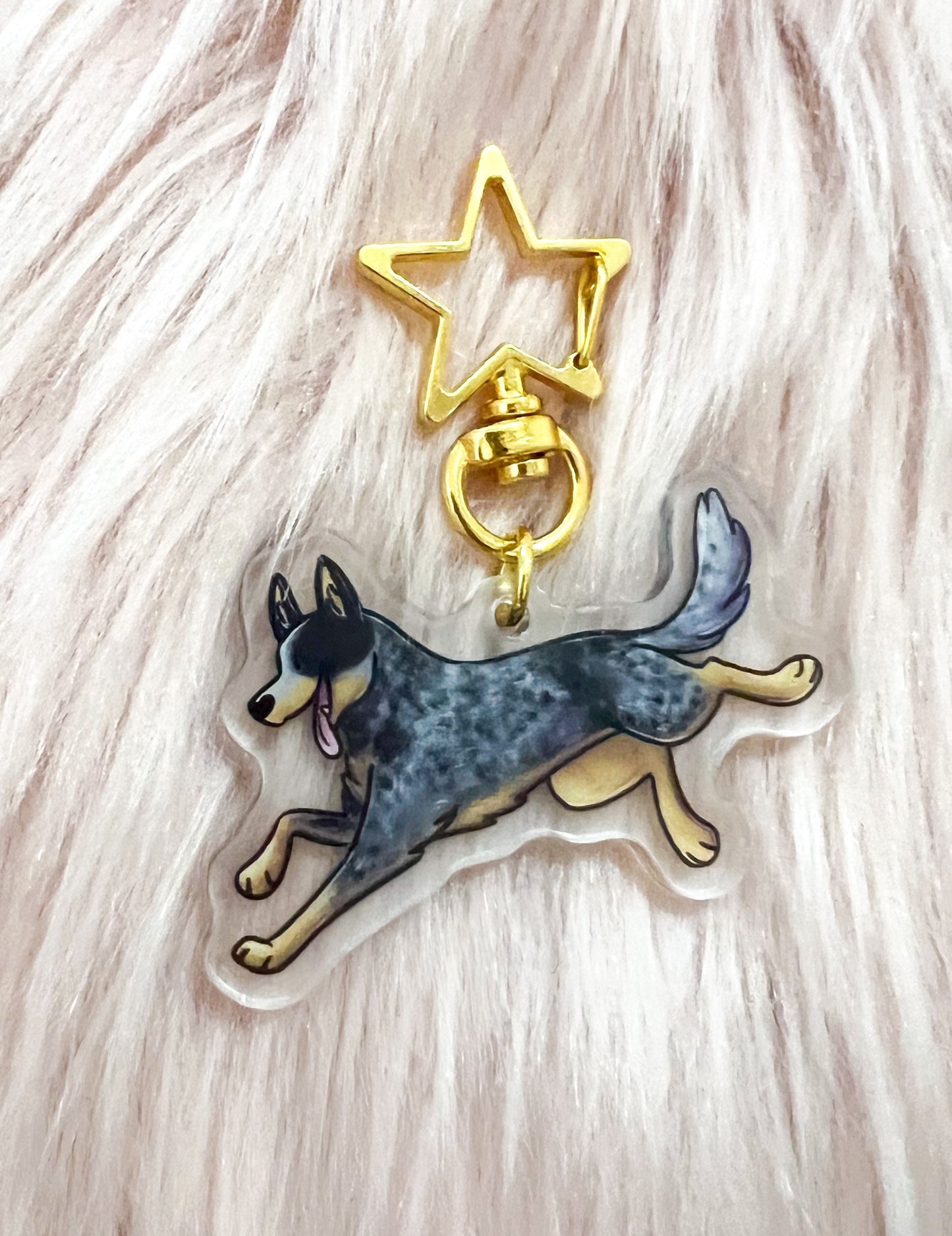 Blue heeler Australian cattle Dog Acrylic Keychain | star clasp vograce kawaii double sided dog lover gift charm chain puppy kid’s birthday