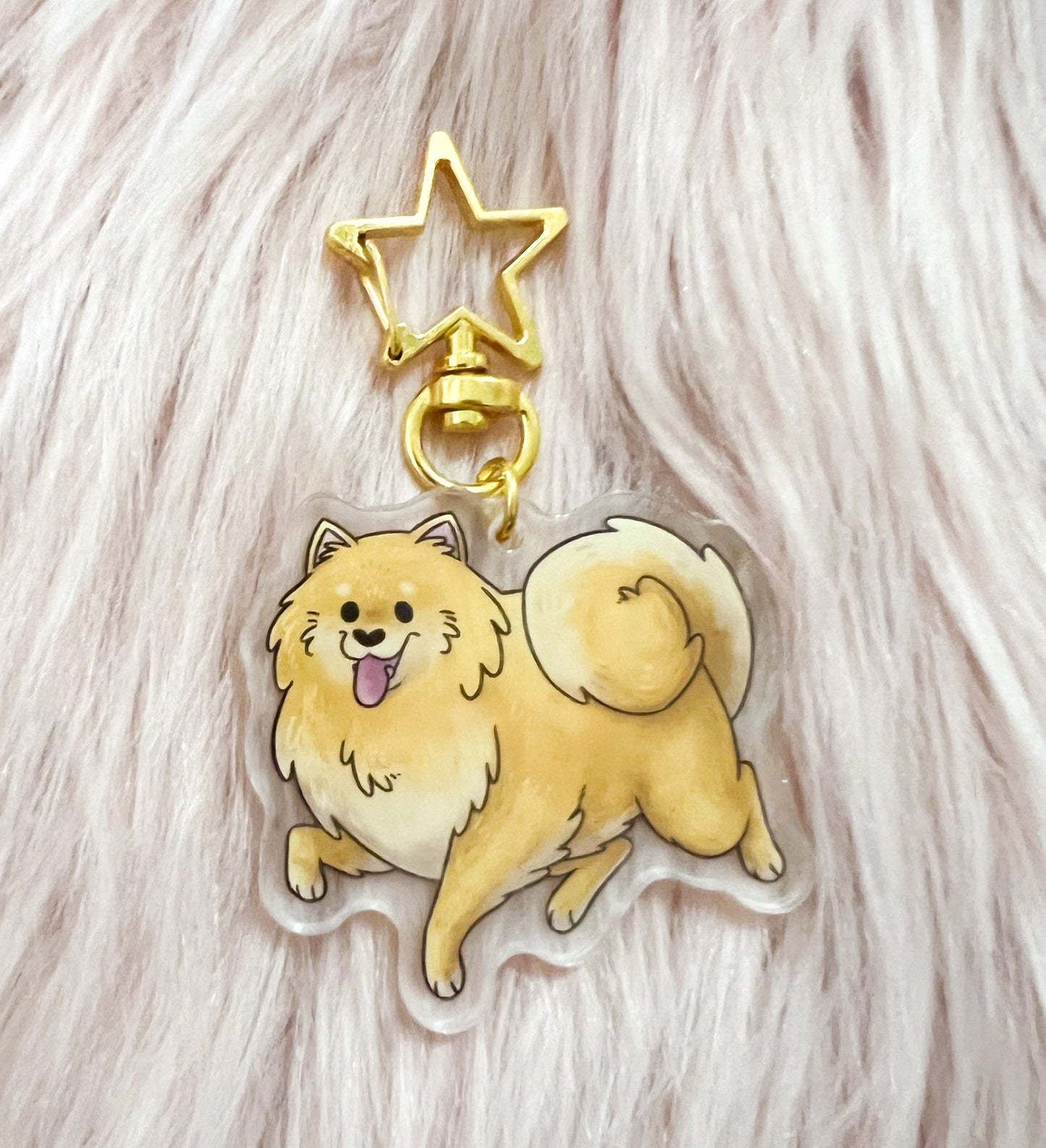 Pomeranian Dog Acrylic Keychain | star clasp vograce kawaii double sided dog lover gift charm chain puppy kid’s birthday present