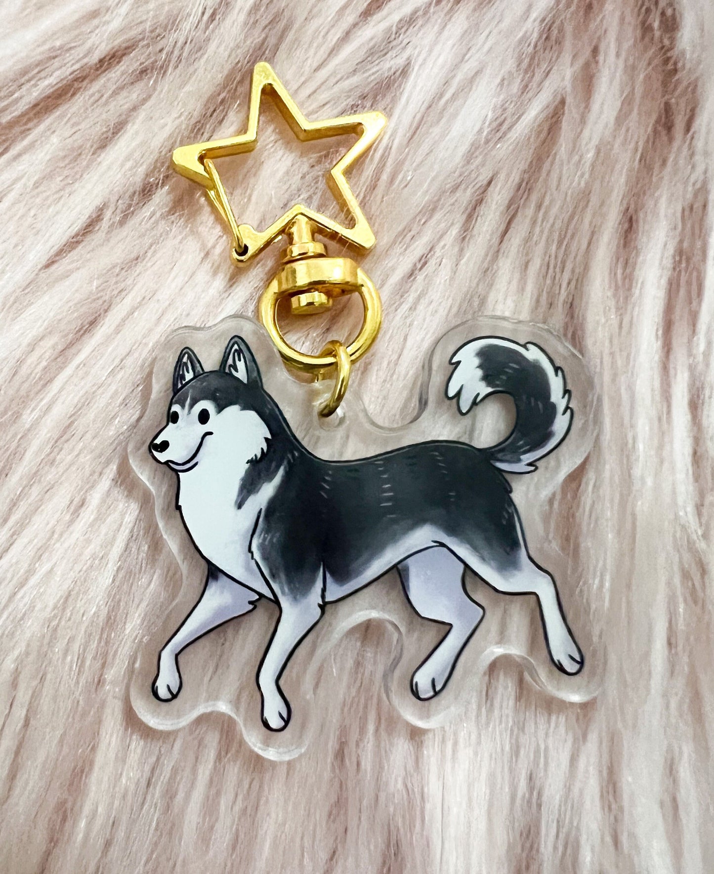 Husky Dog Acrylic Keychain | star clasp vograce kawaii double sided dog lover gift charm chain puppy kid’s birthday present