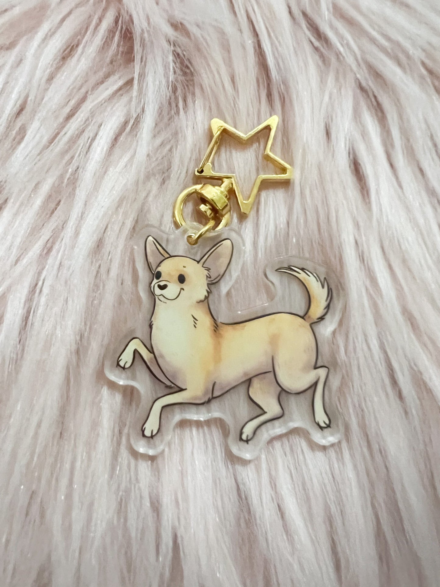 Chihuahua Dog Acrylic Keychain | star clasp vograce kawaii double sided dog lover gift charm chain puppy kid’s birthday present