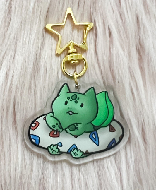 Green Plant Acrylic Keychain | star clasp vograce pocket monsters charm kawaii frog grass type nerdy gift anime lover aesthetic adorable