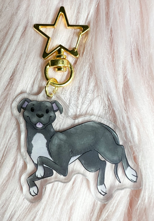 Pittie staffie Dog Acrylic Keychain | star clasp vograce kawaii double sided dog lover gift charm chain puppy brown pittbull staffordshire