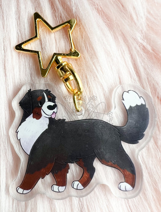 Bernese Mountain Dog Acrylic Keychain | star clasp vograce kawaii double sided dog lover gift charm chain berner bernie black white