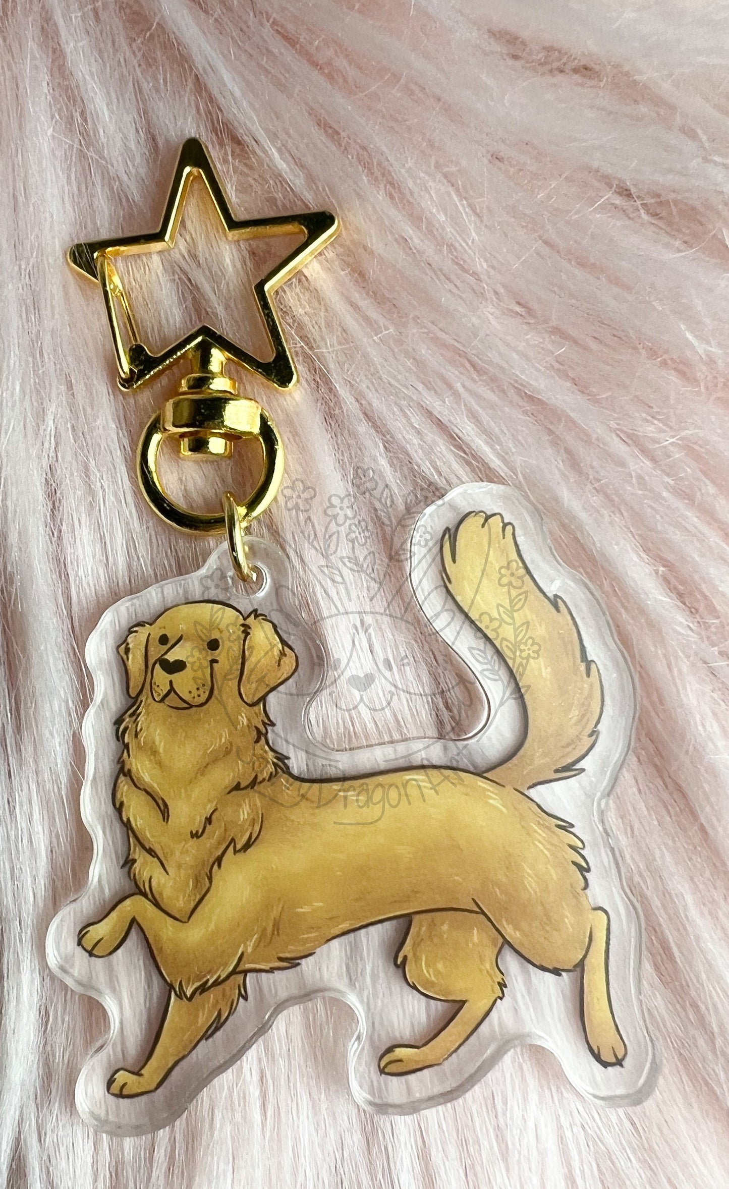 Golden Retriever Dog Acrylic Keychain | star clasp vograce kawaii double sided dog lover gift charm chain puppy gold yellow