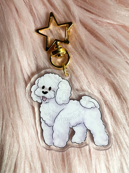 Bichon frise/miniature Poodle Dog Acrylic Keychain | star clasp vograce kawaii double sided dog lover gift charm chain white fluffy mini