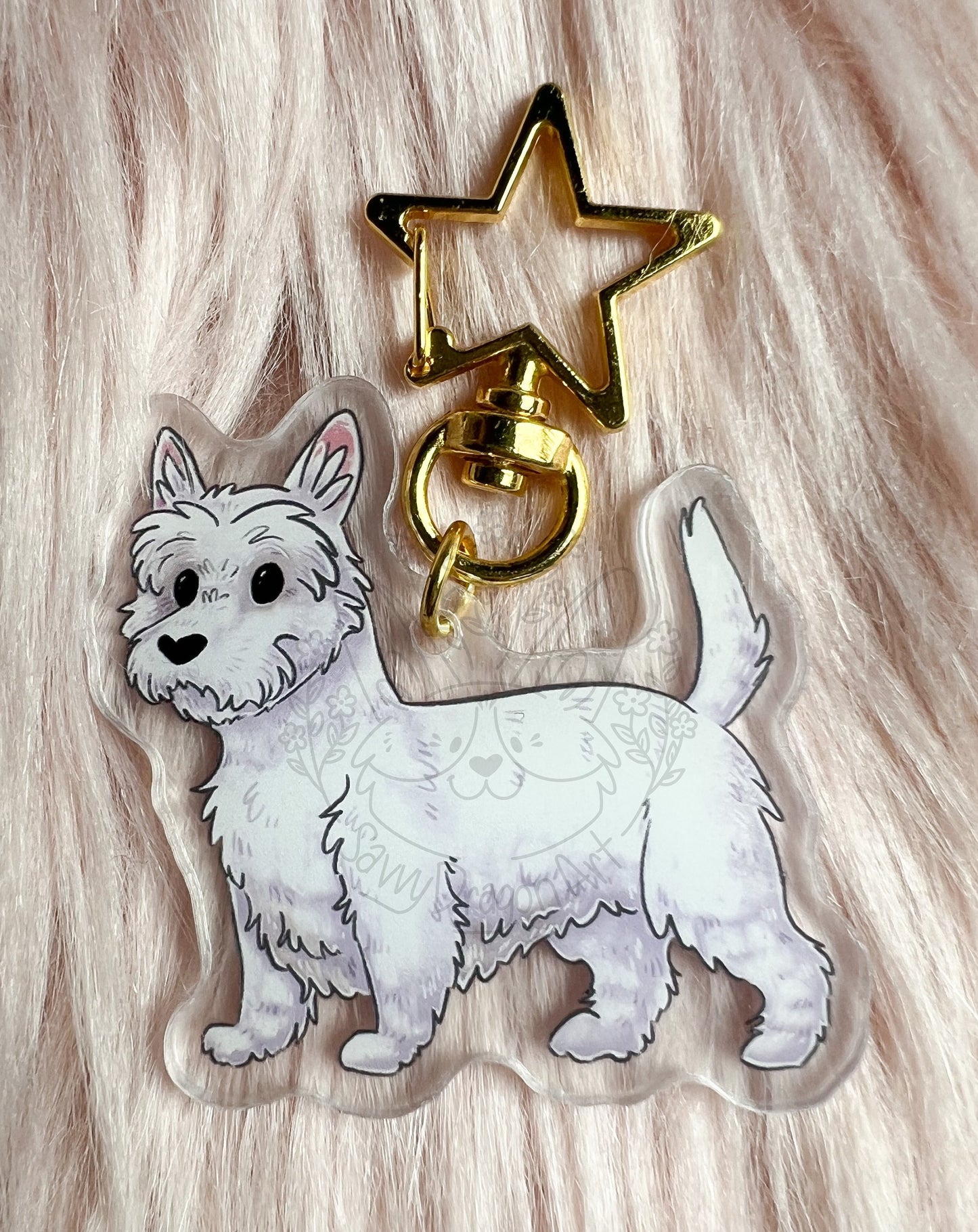 West highland White terrier Dog Acrylic Keychain | star clasp vograce kawaii double sided merle blue dog lover gift charm chain puppy westie