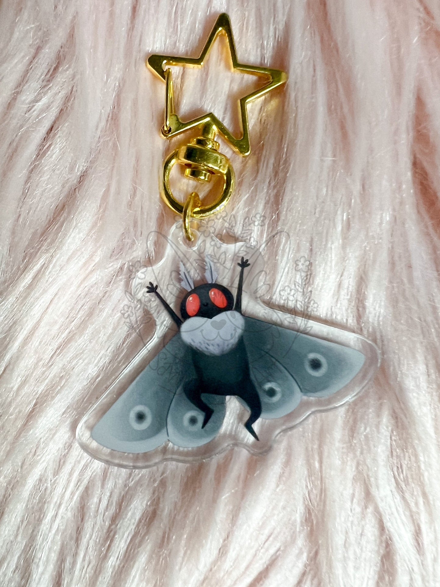 Mothman Acrylic Keychain | star clasp vograce cryptid nostalgia mythical kawaii art moth Bug gold Virginia point pleasant cute