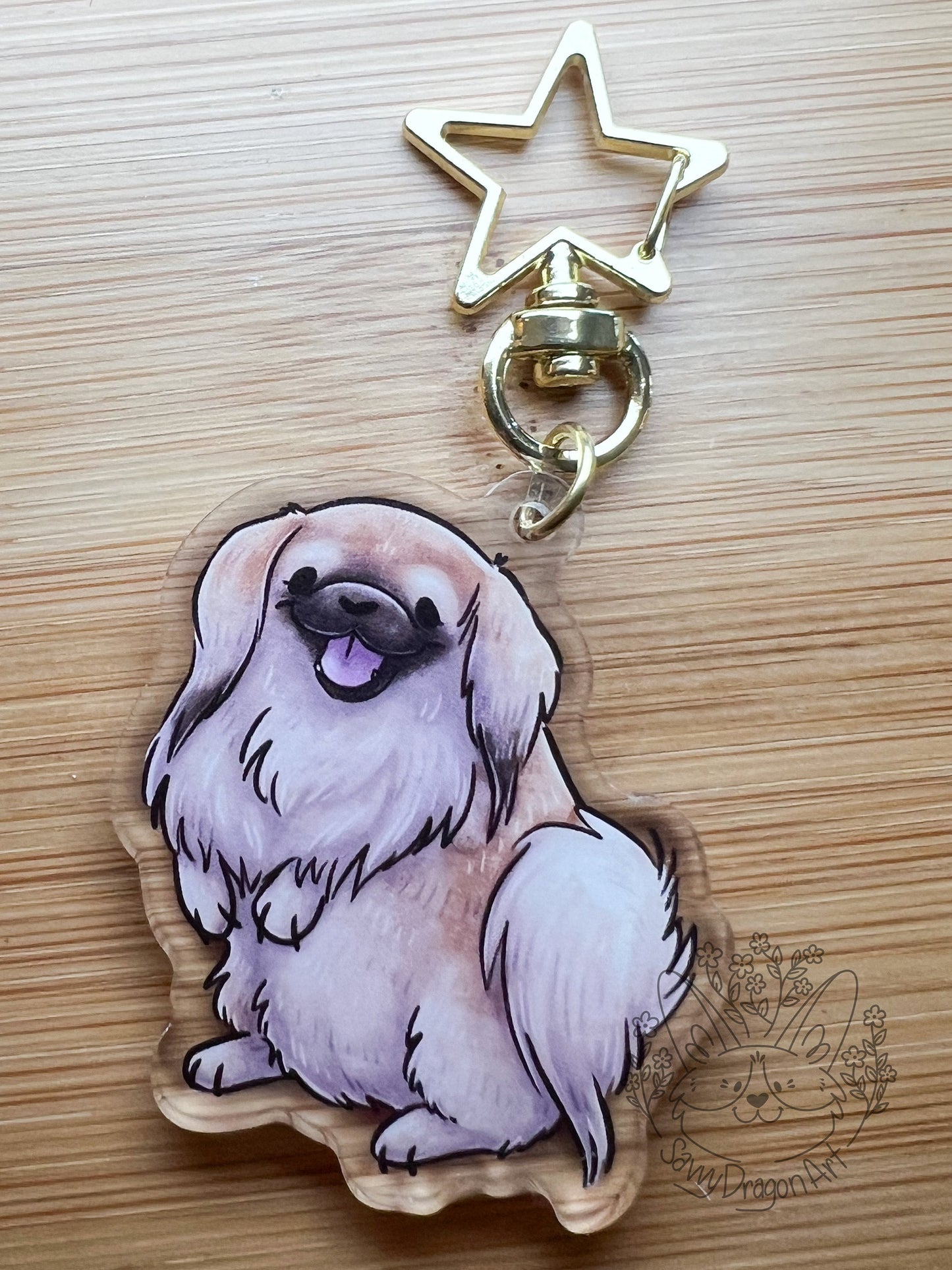 Pekingese Dog Acrylic Keychain | star clasp vograce kawaii double sided dog lover gift charm toy cute