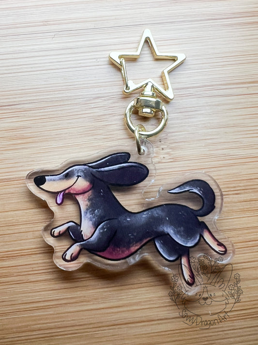 Dachshund Dog Acrylic Keychain | star clasp vograce kawaii double sided dog lover gift charm doxxie dox sausage wiener black tan