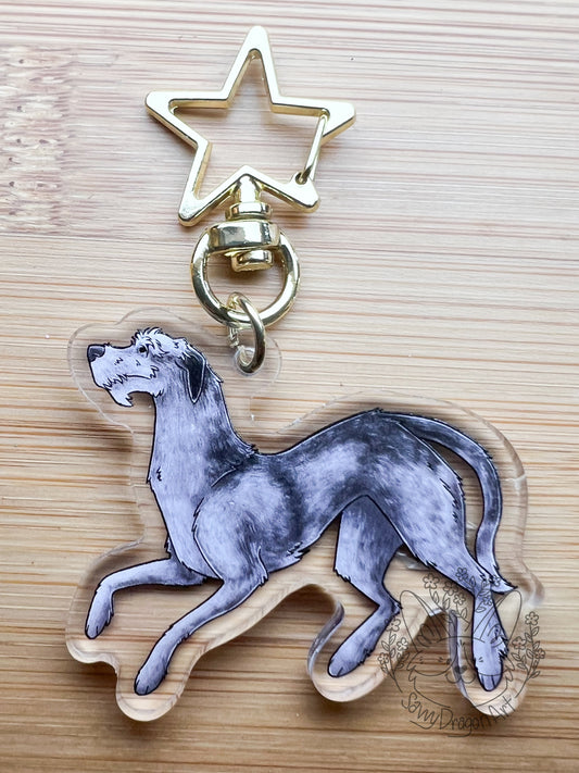 Irish Wolf Hound Dog Acrylic Keychain | star clasp vograce kawaii double sided dog lover gift charm