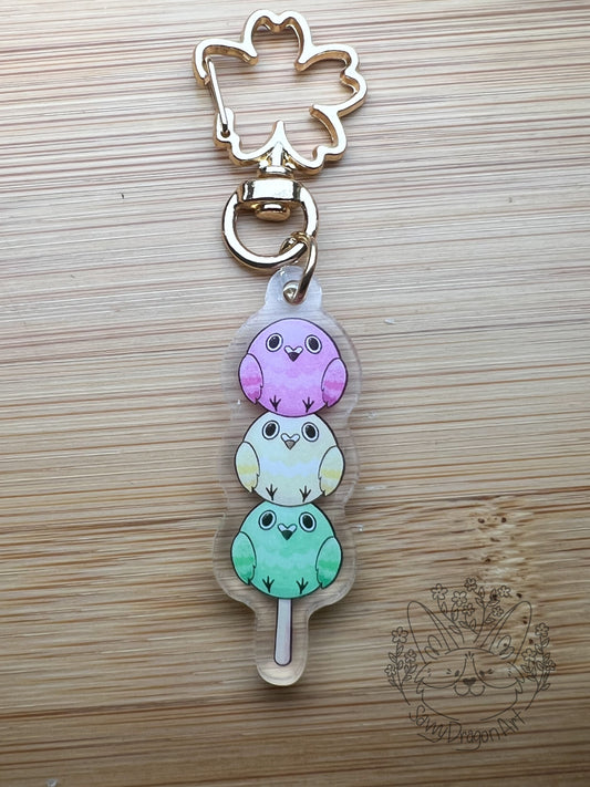 Dango Bird Acrylic Keychain | blossom clasp vograce kawaii double sided japanese treat lover pigeon colorful