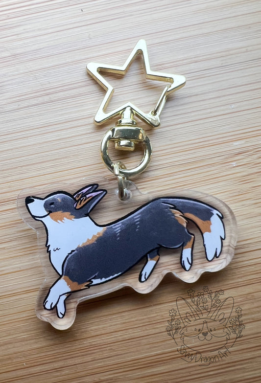 Pembroke Welsh Corgi Dog (black headed tricolor, tail) Acrylic Keychain | star clasp vograce kawaii double sided dog lover gift charm