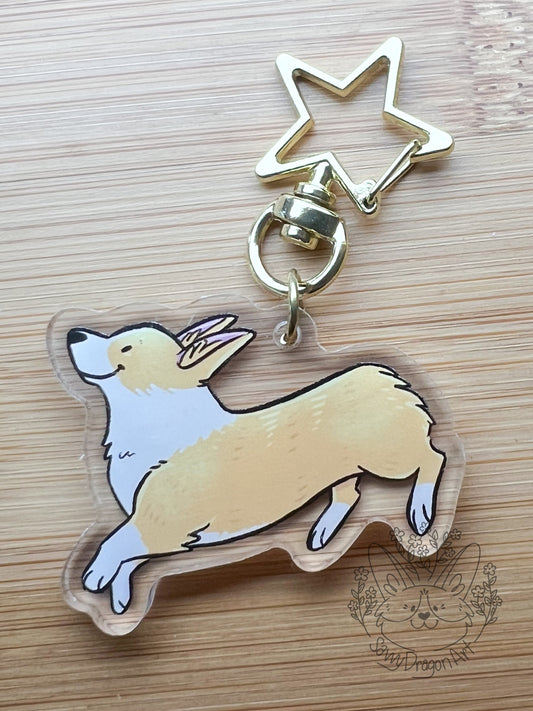 Pembroke Welsh Corgi Dog (red and white, NO tail) Acrylic Keychain | star clasp vograce kawaii double sided dog lover gift charm