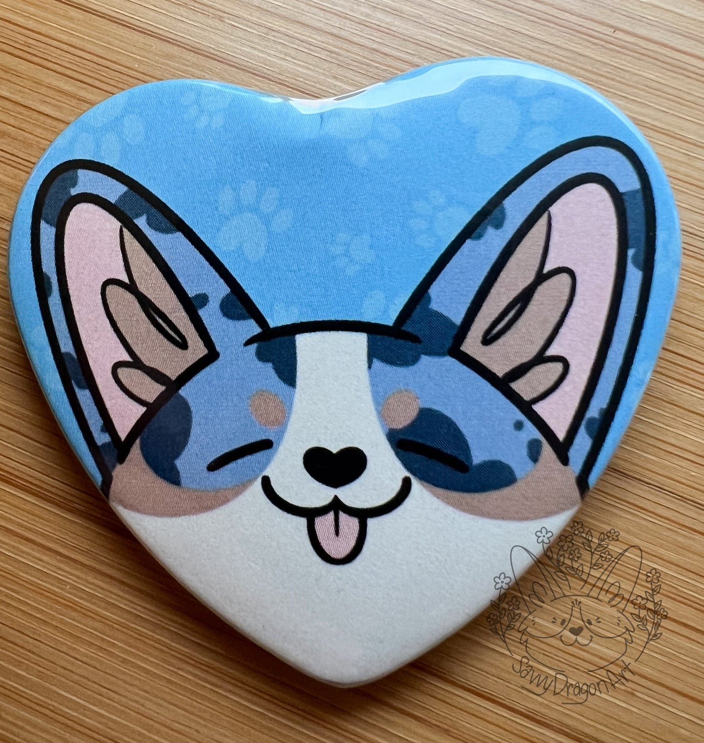 Corgi Peek-A-Boo Heart Button | cute doggy dog pembroke welsh cardigan accessory pinback button kawaii aesthetic adorable funny puppy lover