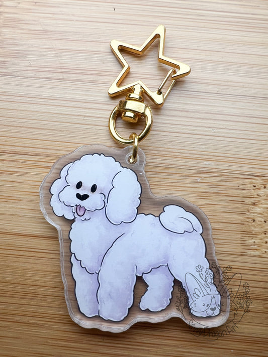 Bichon frise/miniature Poodle Dog Acrylic Keychain | star clasp vograce kawaii double sided dog lover gift charm chain white fluffy mini