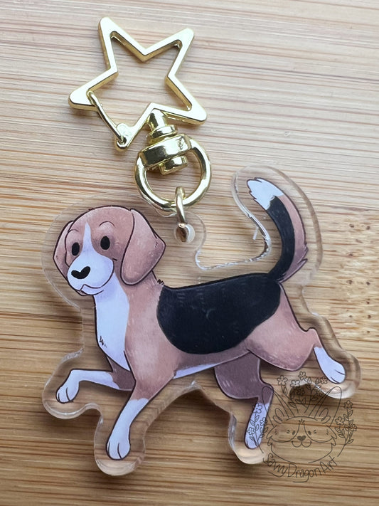 Beagle Dog Acrylic Keychain | star clasp vograce kawaii double sided dog lover gift charm white brown black tricolor hound