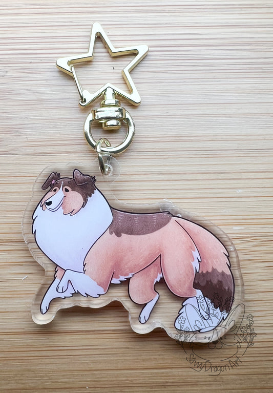 Tricolor Rough Collie/Shetland Sheepdog Acrylic Keychain | star clasp vograce kawaii double sided dog lover gift charm herding sheltie