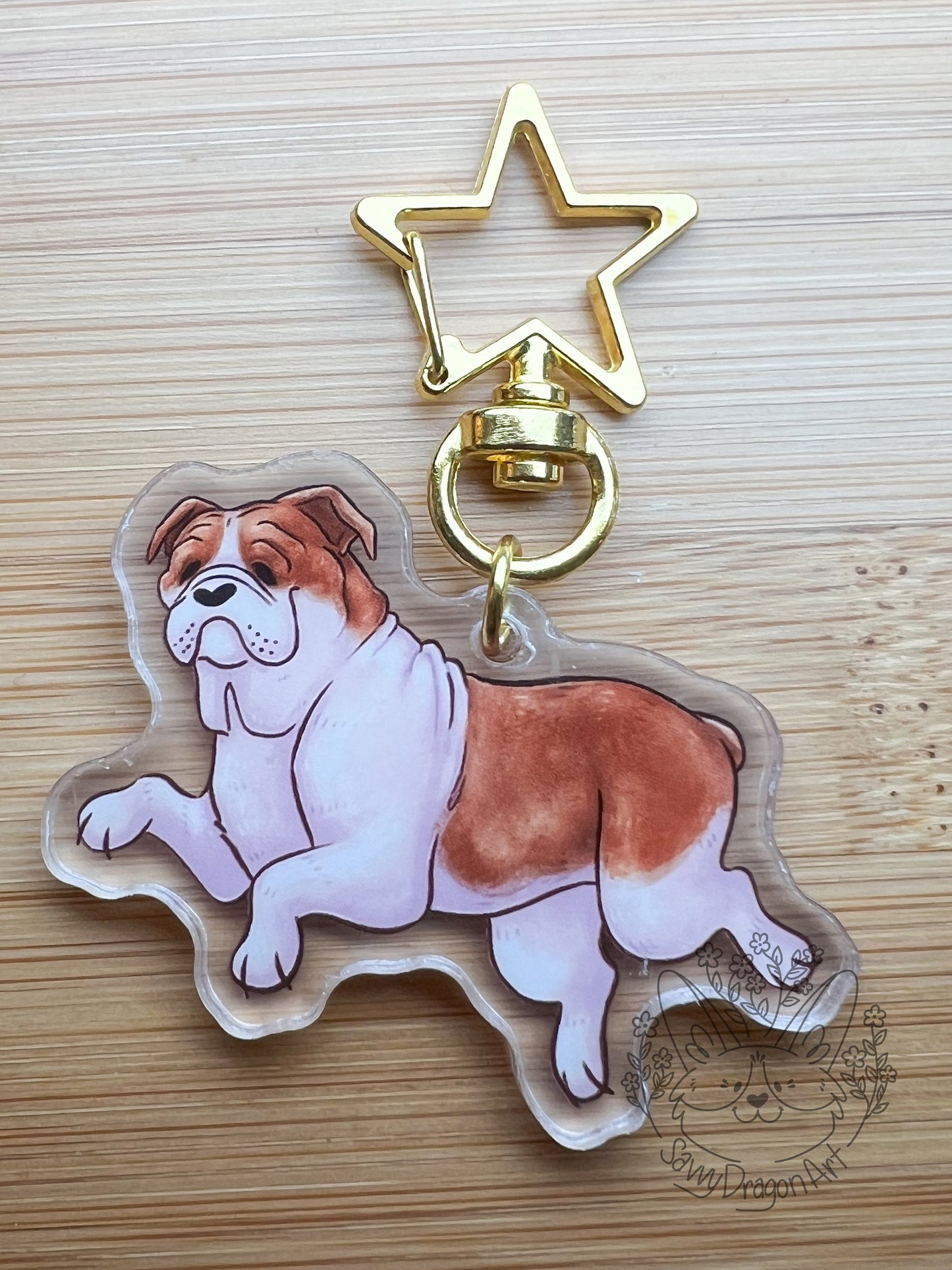 English Bulldog Acrylic Keychain | star clasp vograce kawaii double sided dog lover gift charm smush face big dog bull