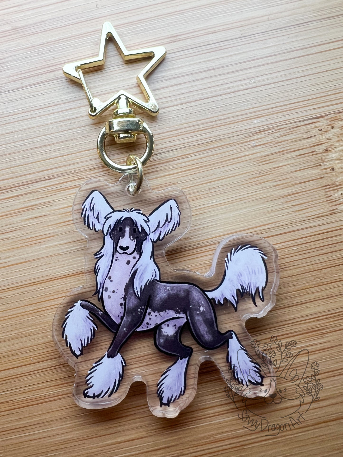 Chinese Crested Dog Acrylic Keychain | star clasp vograce kawaii double sided dog lover gift charm toy