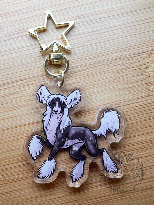 Chinese Crested Dog Acrylic Keychain | star clasp vograce kawaii double sided dog lover gift charm toy