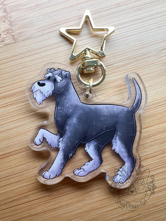 Schnauzer Dog Acrylic Keychain | star clasp vograce kawaii double sided dog lover gift charm silver moustache